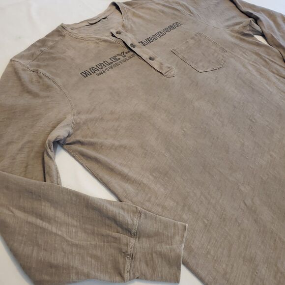 Harley Daivdson Mens Long Sleeve Burnout Snap Front Sz Large Tan Distressed - Picture 4 of 8